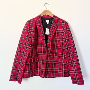 NWT J.Crew Red Tartan Plaid Blazer Jacket Structured Stretch Size 12